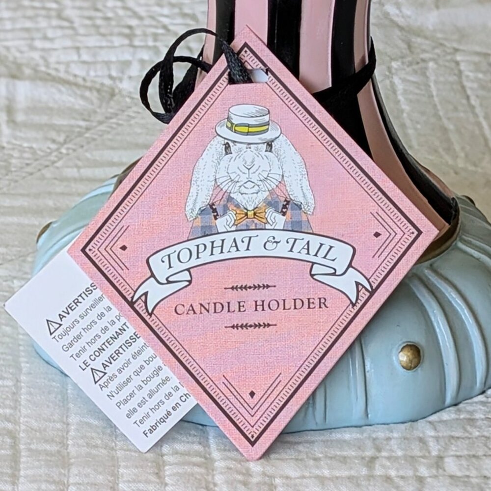 NEW-Tophat &Tails Mad Hatter Easter Bunny Pillar Candle Holder- Spring Decor 🐰 - Picture 6 of 9